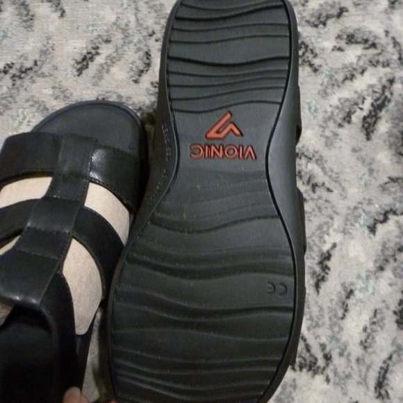 Vionic black 3 adjustable strap leather sandals 8W 8 wide arch support - Picture 4 of 7